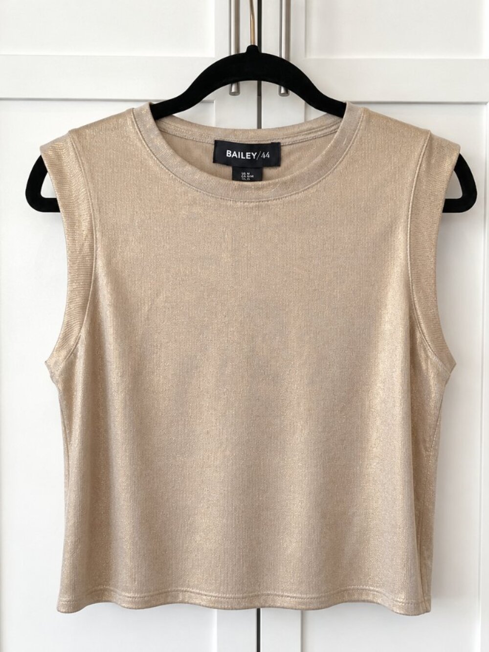 Bailey 44 NWT Champagne Gold Metallic Shimmer Sleeveless Crewneck Muscle Tee M